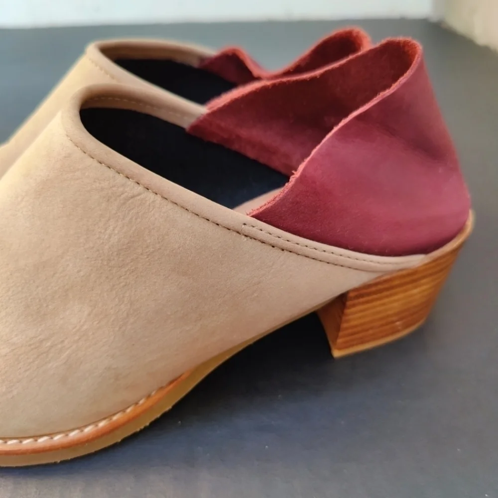 ALL BLACK Low Ankle Booties Burgundy/Beige Leather Suede Women's Shoes Size 7